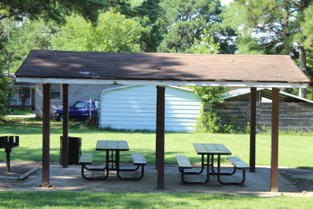View of the picnic shelter and tables
